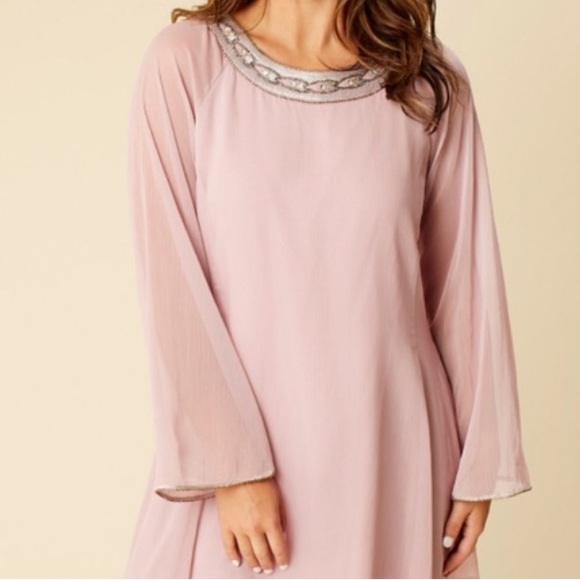 Altar’d State Darra Long Sleeve Open Back Beaded Swing Dress - Picture 2 of 15